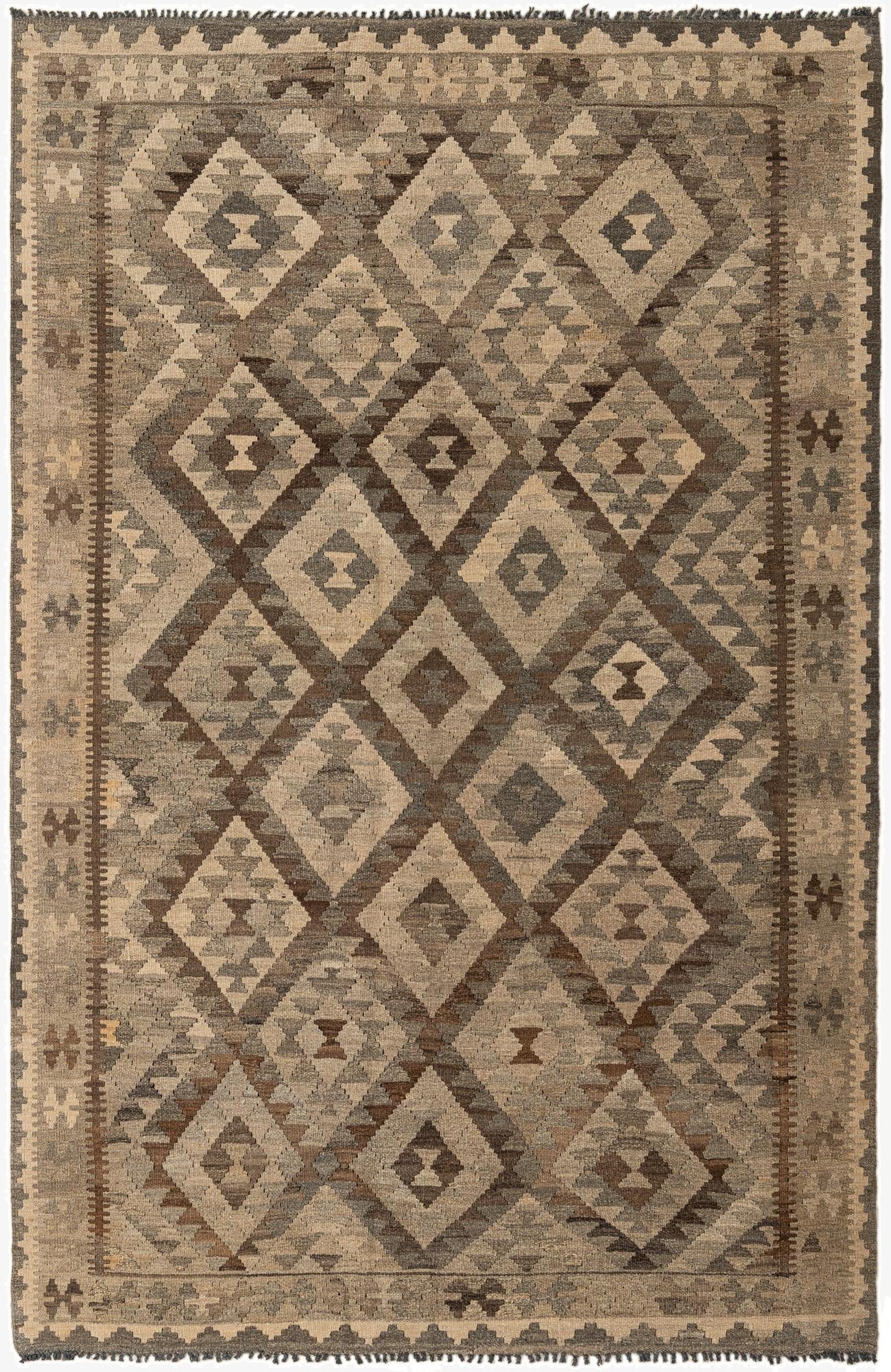 5' 3 x 8' 1  Hand Woven Kilim Maymana Wool Rug