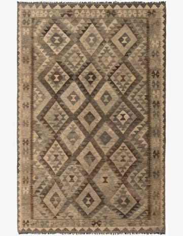 5' 3 x 8' 1 Hand Woven Kilim Maymana Wool Rug