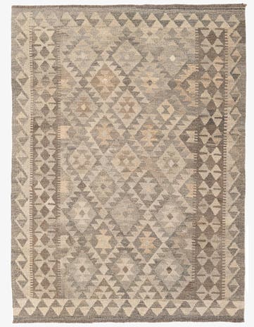 4' 5 x 5' 10 Hand Woven Kilim Maymana Wool Rug