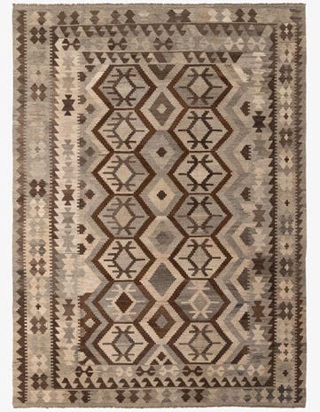 7' x 9' 6 Hand Woven Kilim Maymana Wool Rug