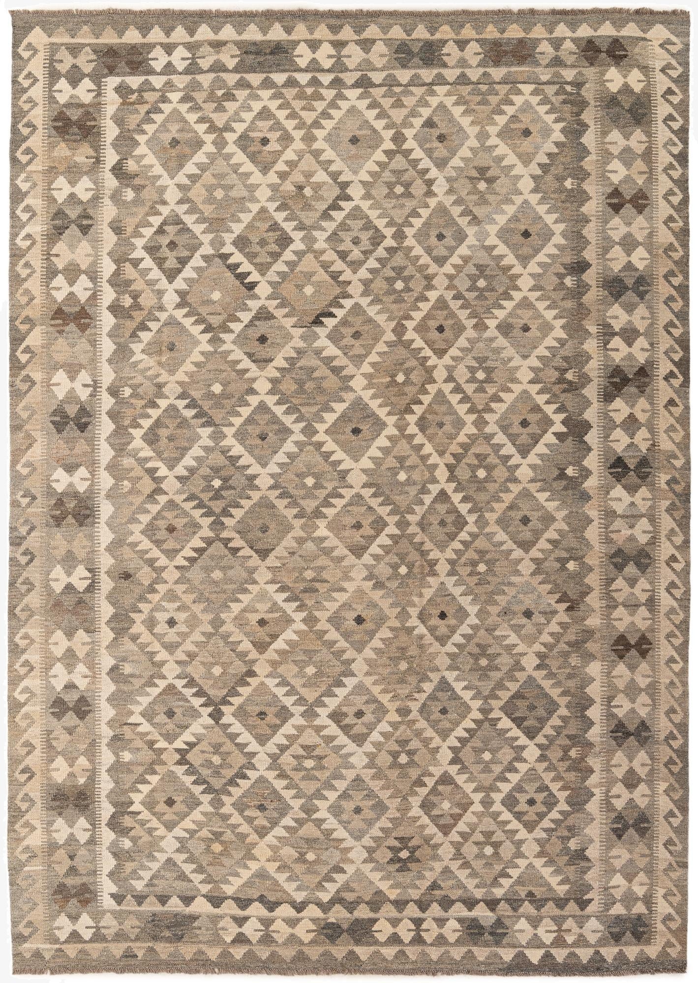 6' 10 x 9' 10  Hand Woven Kilim Maymana Wool Rug
