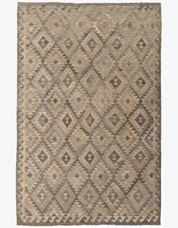6' 8 x 10' 3 Hand Woven Kilim Maymana Wool Rug