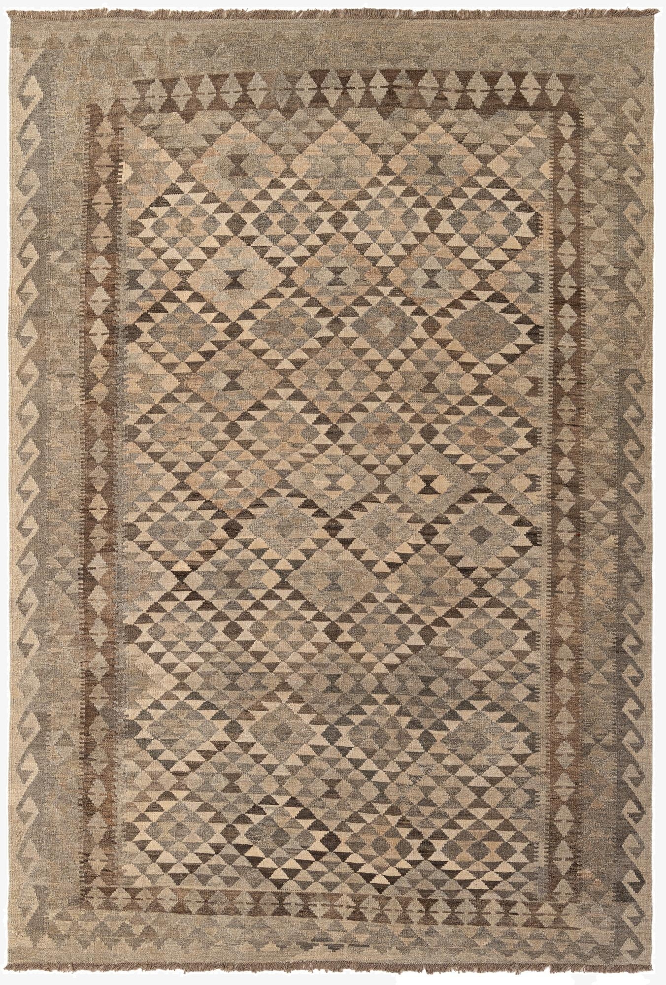 6' 9 x 9' 10  Hand Woven Kilim Maymana Wool Rug