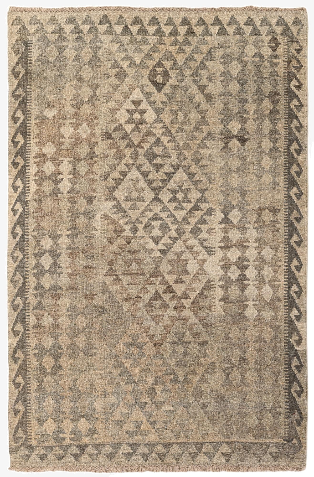 4' 1 x 6' 4  Hand Woven Kilim Maymana Wool Rug