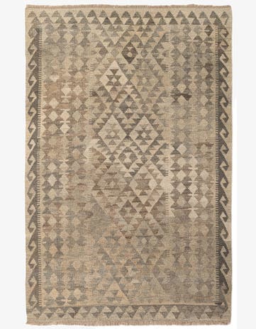 4' 1 x 6' 4 Hand Woven Kilim Maymana Wool Rug