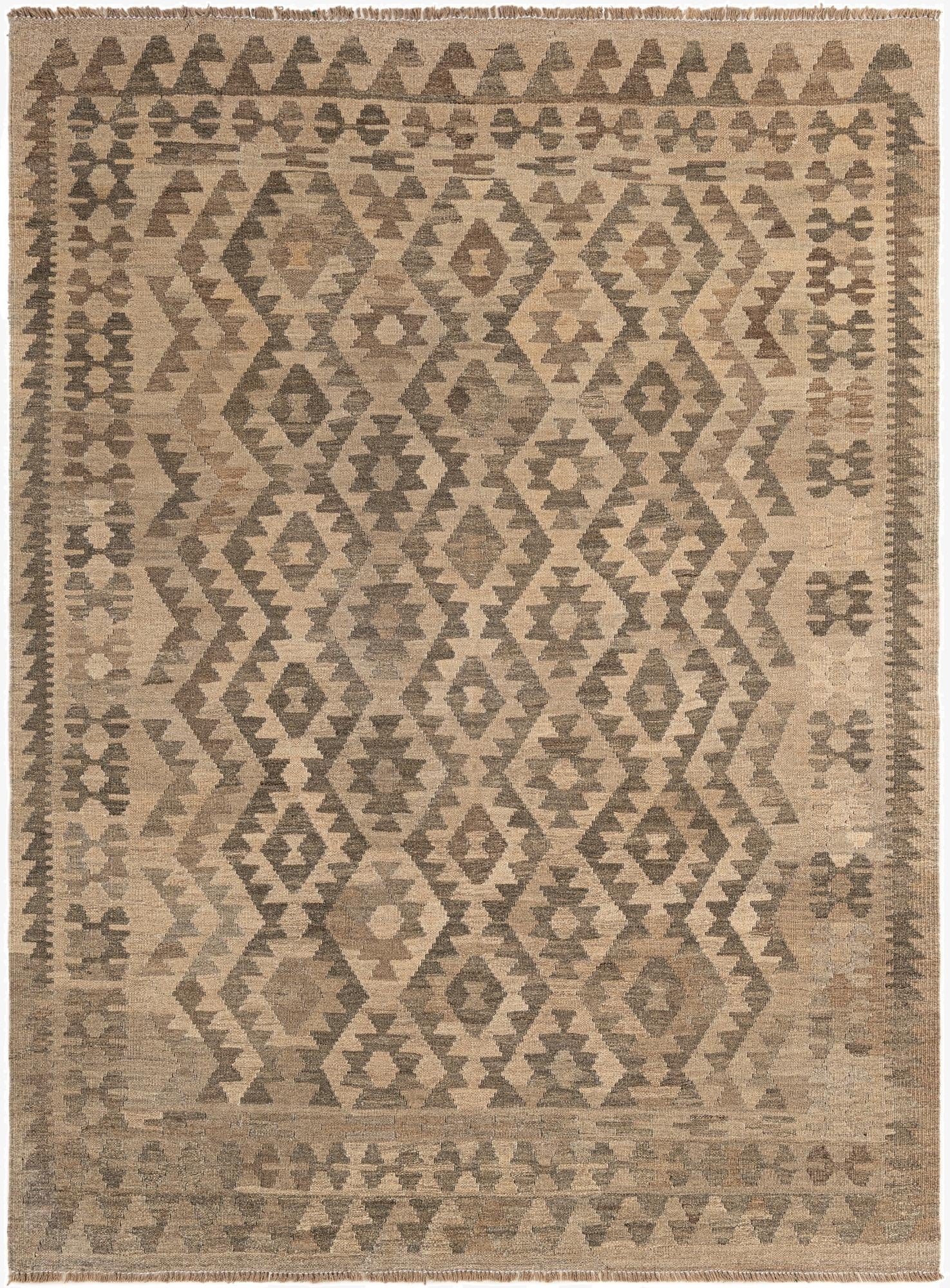 4' 10 x 6' 6  Hand Woven Kilim Maymana Wool Rug