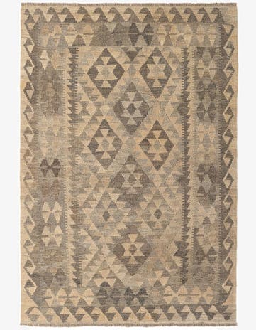 4' 1 x 6' 2 Hand Woven Kilim Maymana Wool Rug