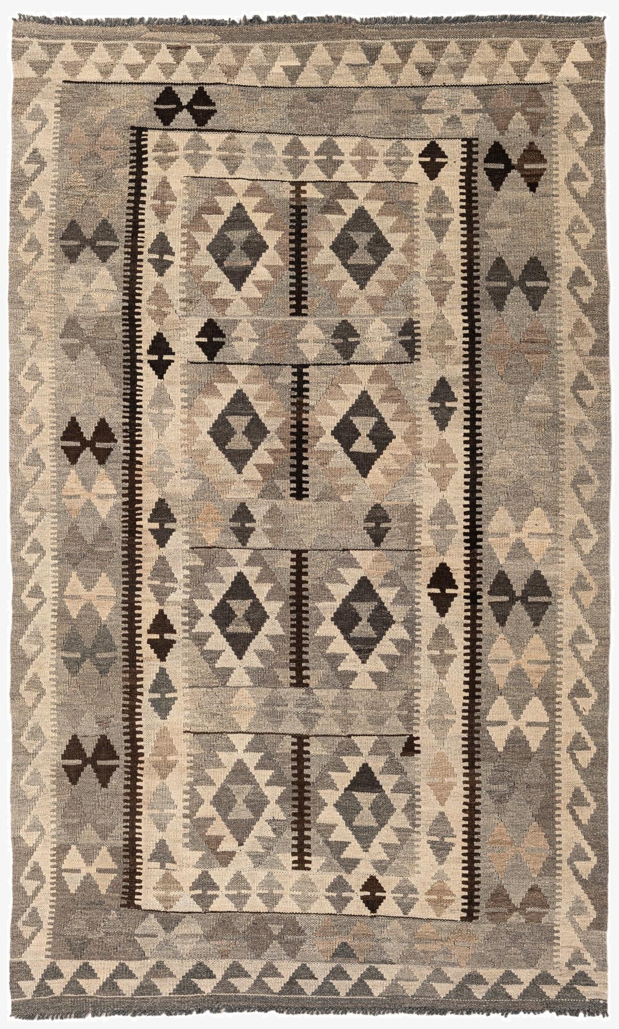 4' 3 x 7'  Hand Woven Kilim Maymana Wool Rug