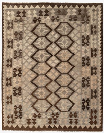 5' 1 x 6' 7 Hand Woven Kilim Maymana Wool Rug