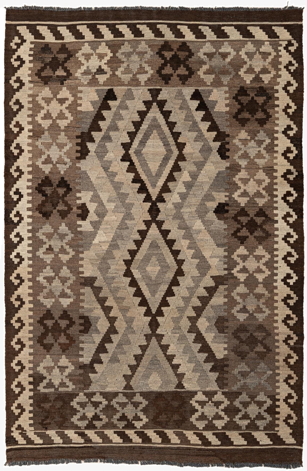 4' 4 x 6' 6  Hand Woven Kilim Maymana Wool Rug