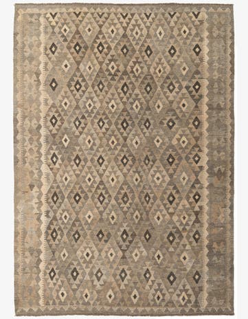 7' x 9' 8 Hand Woven Kilim Maymana Wool Rug