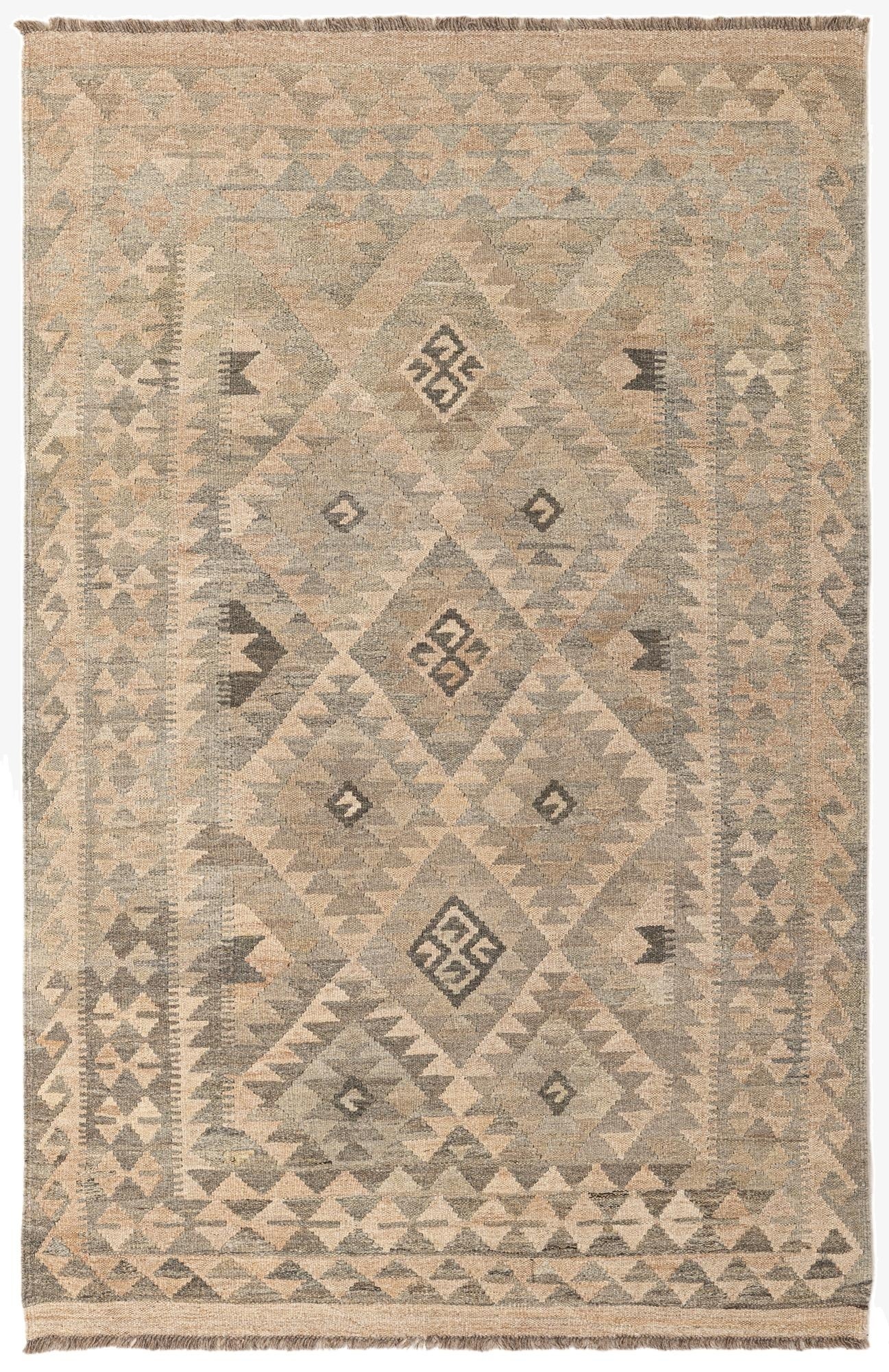 4' x 6' 4  Hand Woven Kilim Maymana Wool Rug