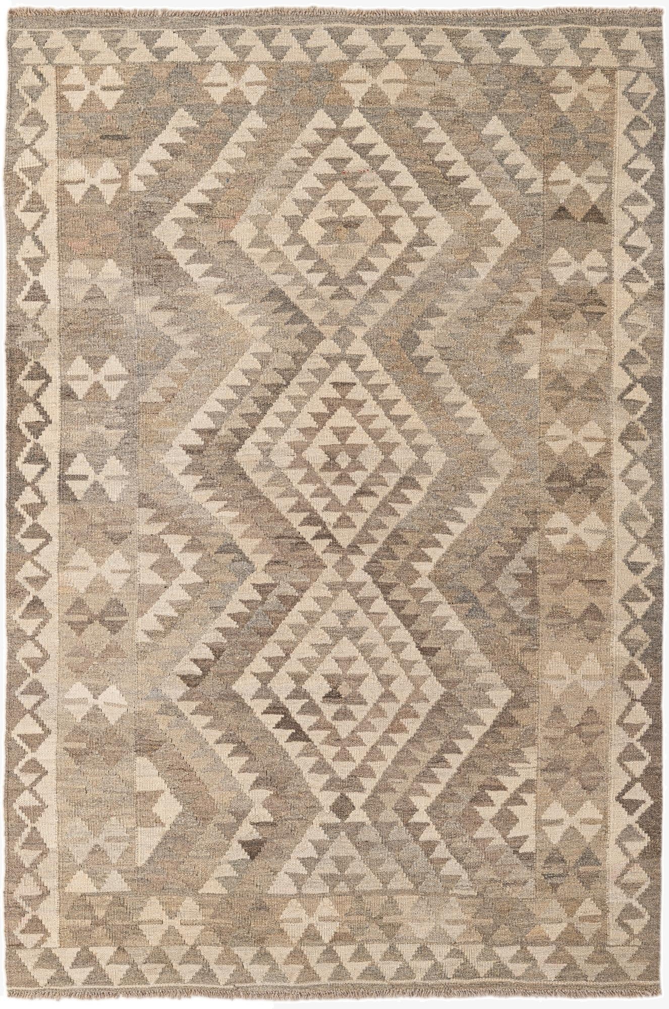 4' 2 x 6' 1  Hand Woven Kilim Maymana Wool Rug
