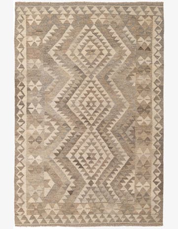 4' 2 x 6' 1 Hand Woven Kilim Maymana Wool Rug