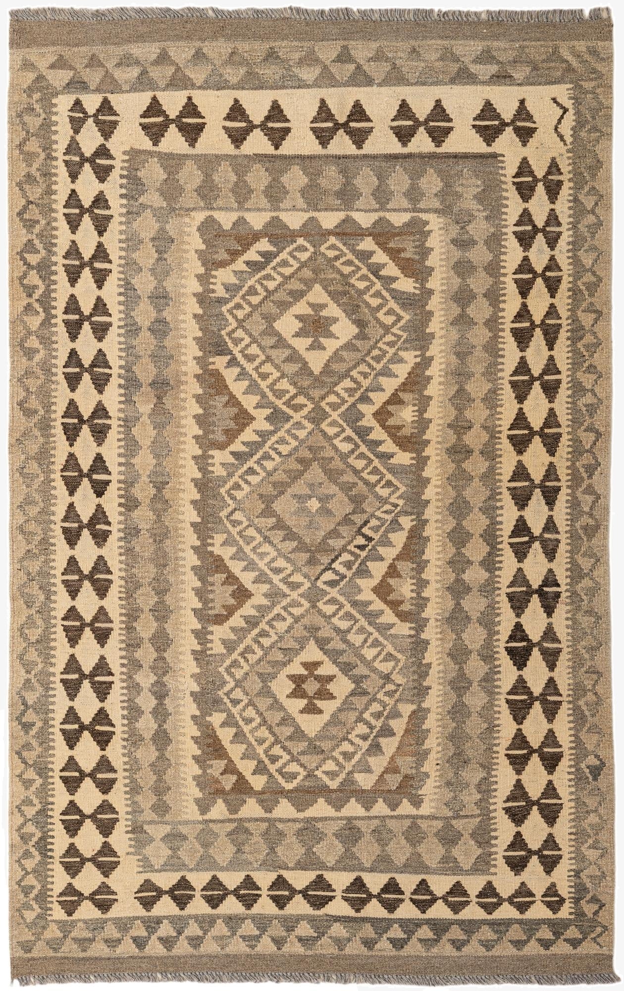 3' 11 x 6' 3  Hand Woven Kilim Maymana Wool Rug