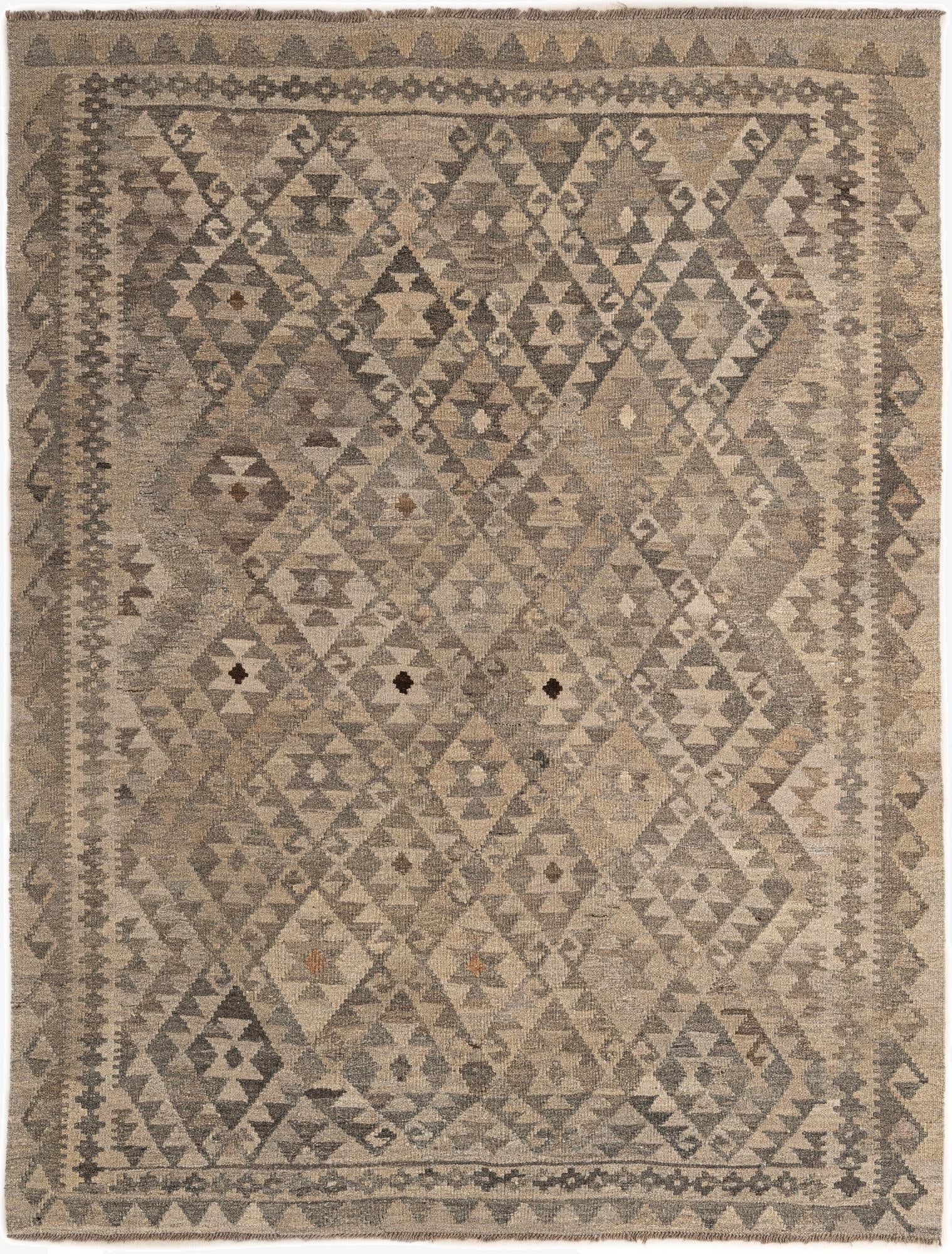 5' 4 x 6' 10  Hand Woven Kilim Maymana Wool Rug