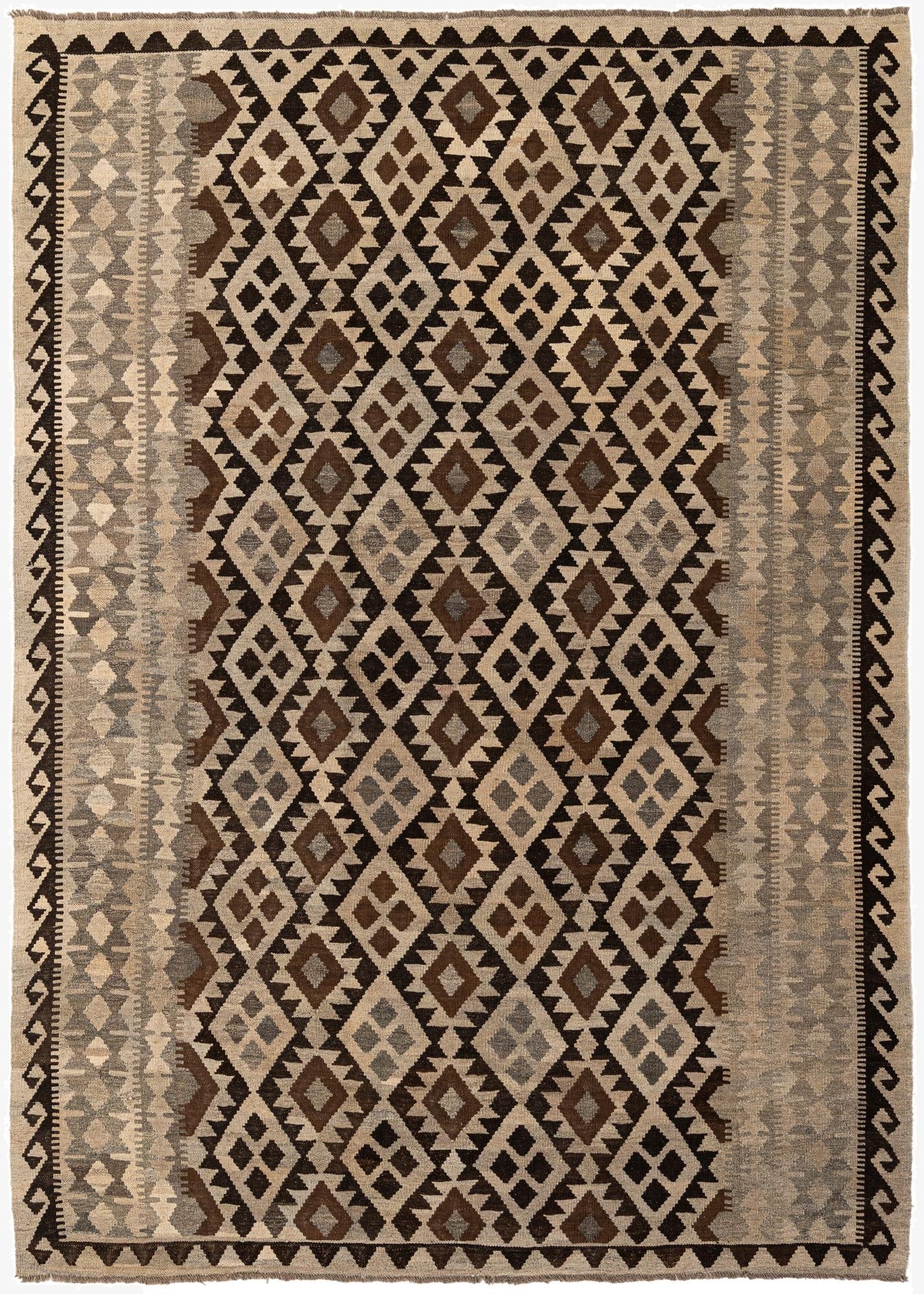 6' 10 x 9' 8  Hand Woven Kilim Maymana Wool Rug