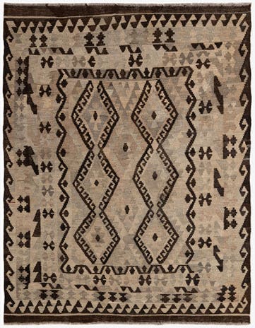 5' 4 x 6' 10 Hand Woven Kilim Maymana Wool Rug