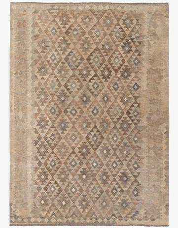 7' x 9' 9 Hand Woven Kilim Maymana Wool Rug