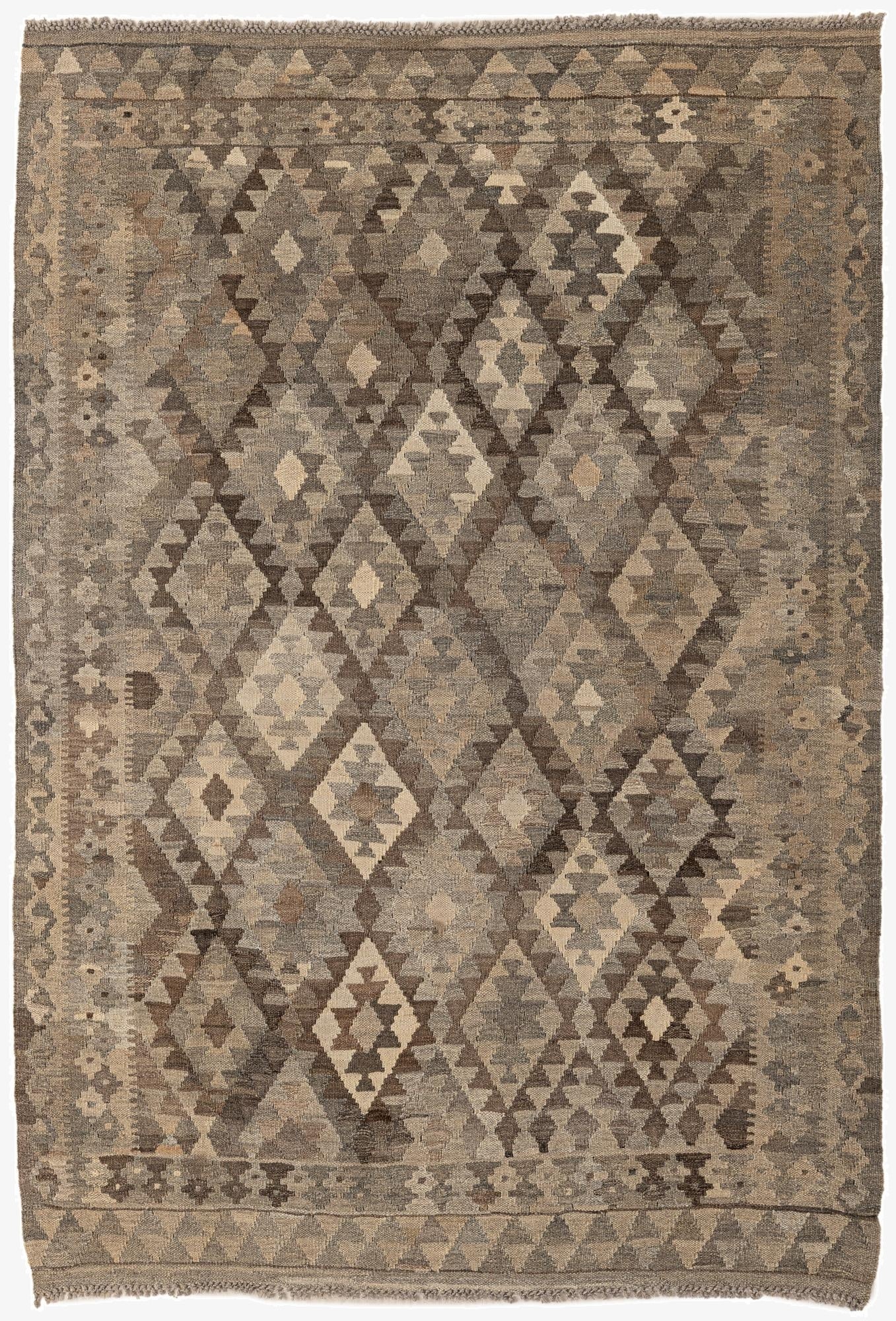 4' 2 x 6' 1  Hand Woven Kilim Maymana Wool Rug