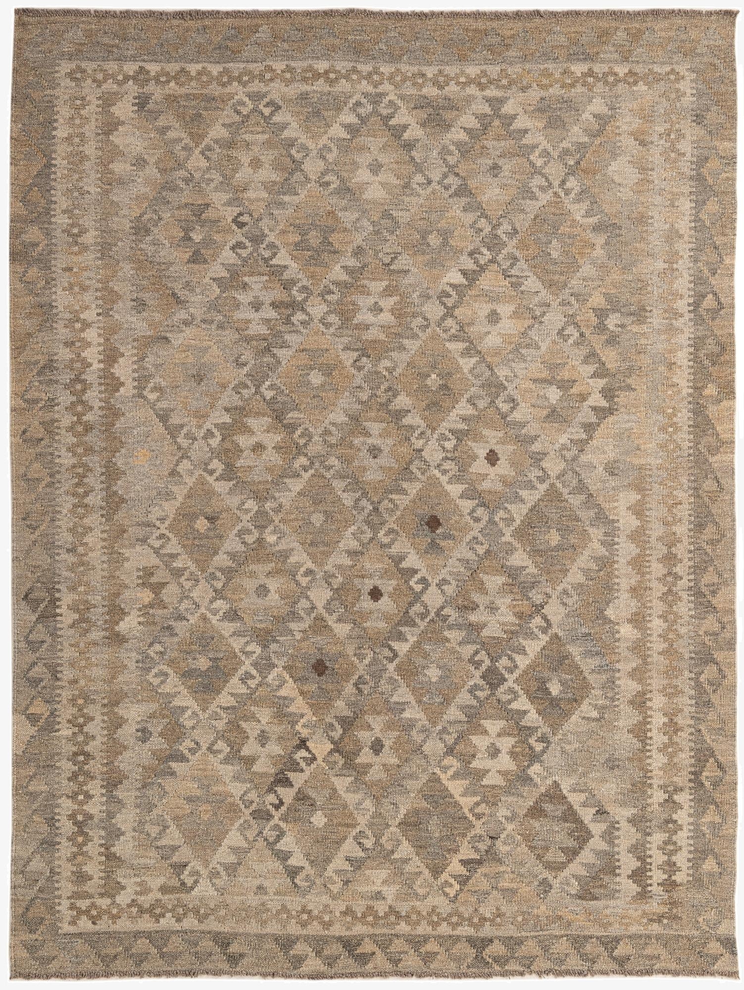 5' 1 x 6' 10  Hand Woven Kilim Maymana Wool Rug