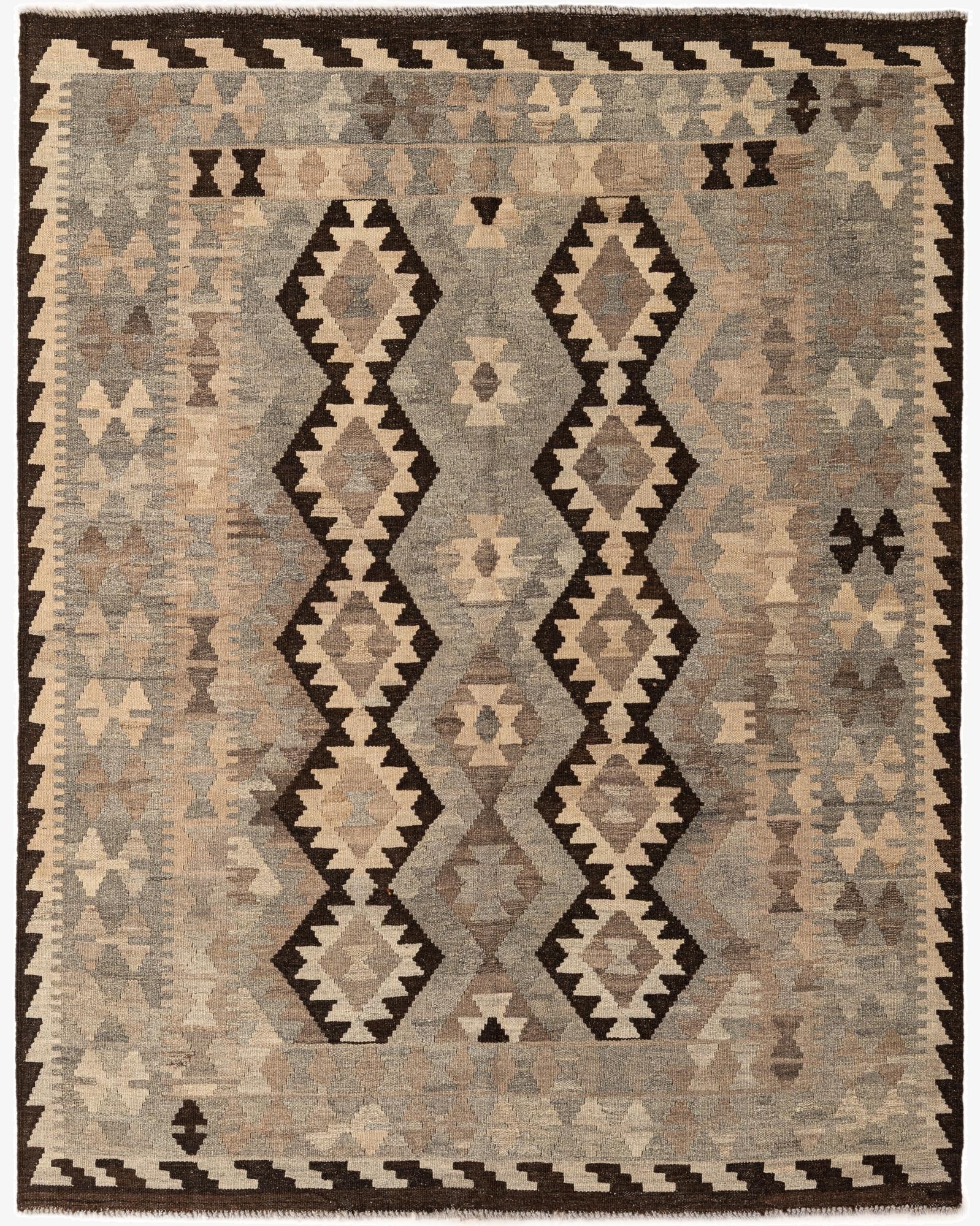 5' 1 x 6' 5  Hand Woven Kilim Maymana Wool Rug