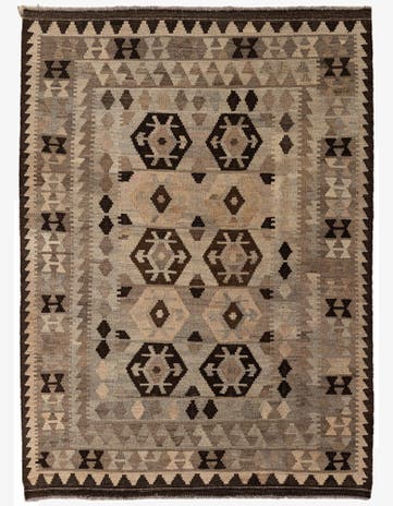 4' 4 x 6' 1 Hand Woven Kilim Maymana Wool Rug