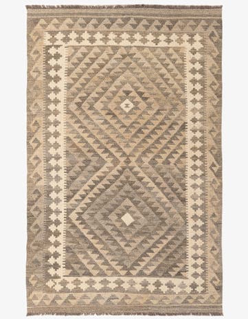 4' 1 x 6' 4 Hand Woven Kilim Maymana Wool Rug