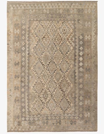 6' 11 x 9' 9 Hand Woven Kilim Maymana Wool Rug