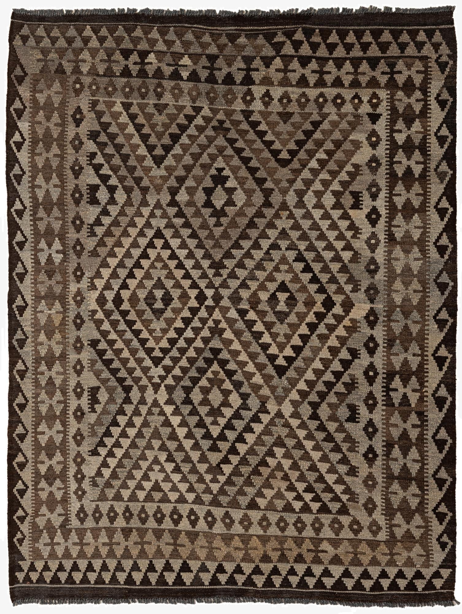 4' 6 x 5' 10  Hand Woven Kilim Maymana Wool Rug