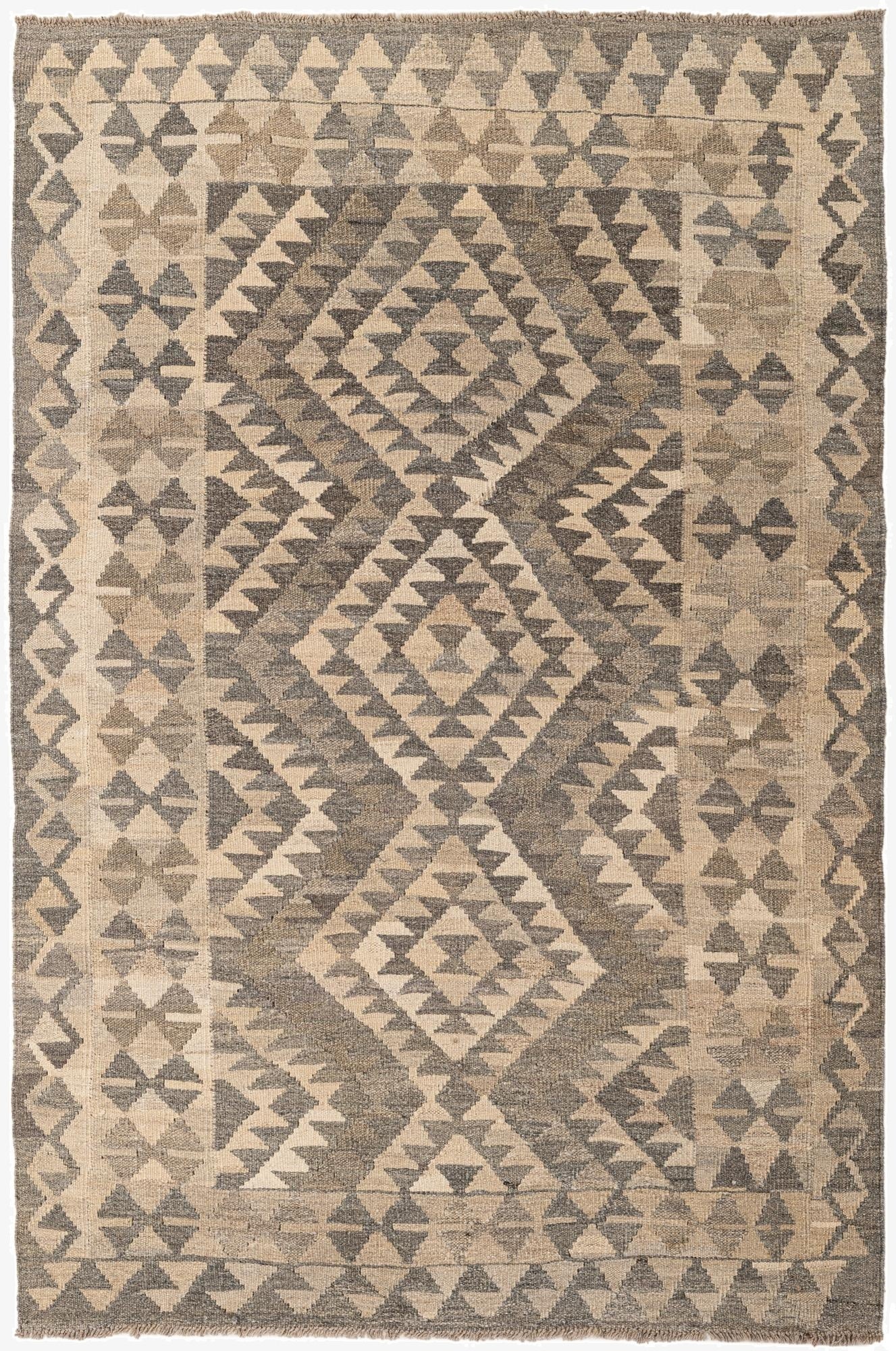 4' x 6' 1  Hand Woven Kilim Maymana Wool Rug