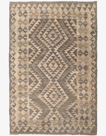 4' x 6' 1 Hand Woven Kilim Maymana Wool Rug