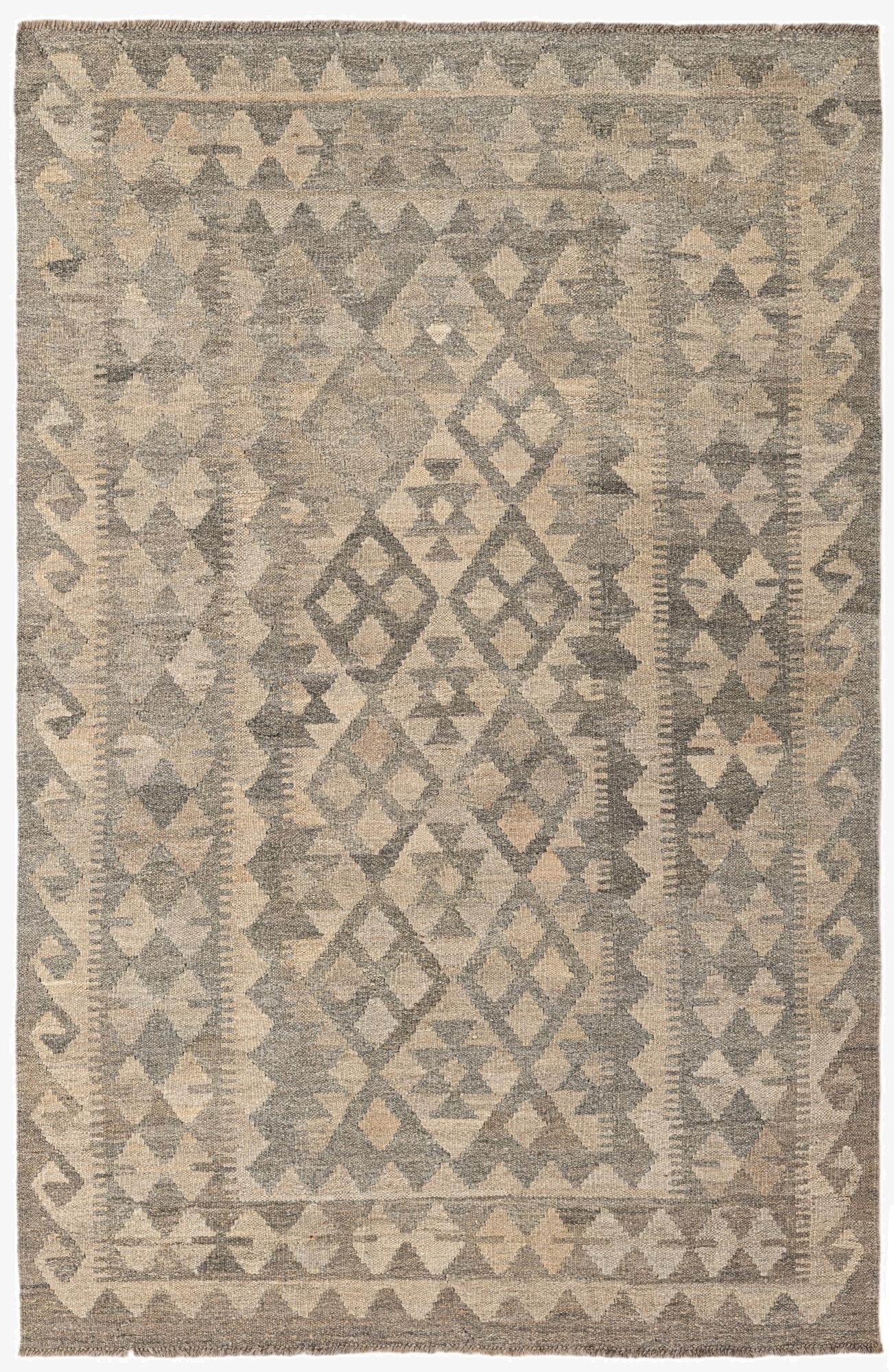 4' x 6' 1  Hand Woven Kilim Maymana Wool Rug