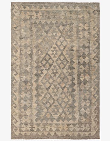 4' x 6' 1 Hand Woven Kilim Maymana Wool Rug