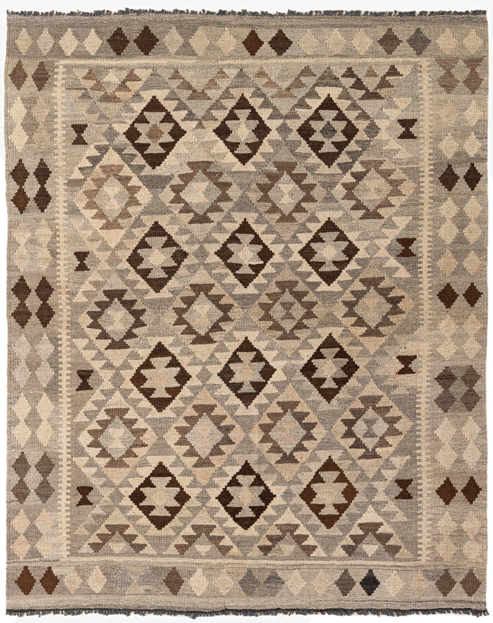 5' 3 x 6' 8  Hand Woven Kilim Maymana Wool Rug