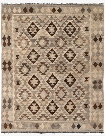 5' 3 x 6' 8 Hand Woven Kilim Maymana Wool Rug