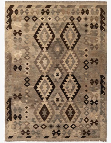 4' 11 x 6' 8 Hand Woven Kilim Maymana Wool Rug
