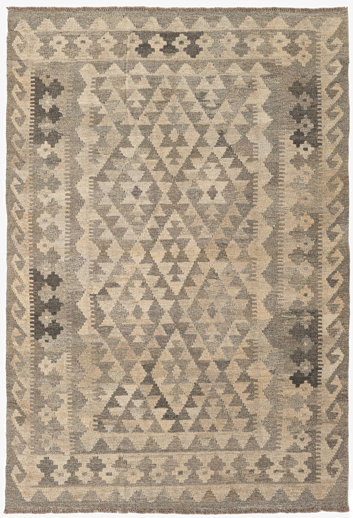 4' 1 x 6'  Hand Woven Kilim Maymana Wool Rug