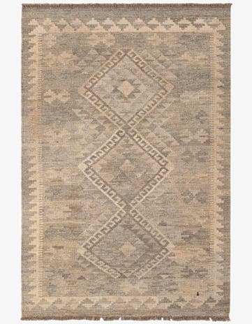 3' 4 x 4' 11 Hand Woven Kilim Maymana Wool Rug