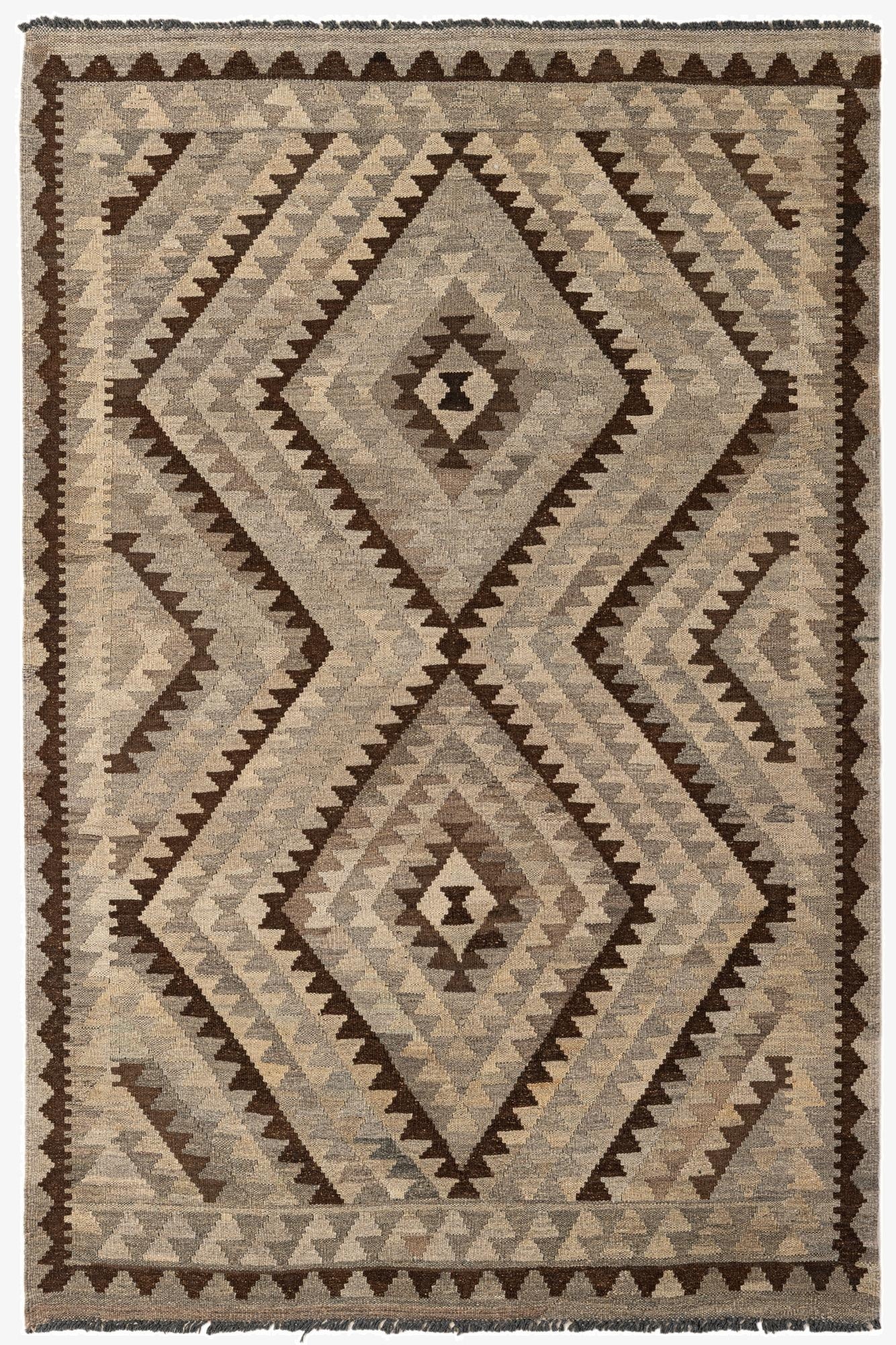 4' 1 x 6' 3  Hand Woven Kilim Maymana Wool Rug