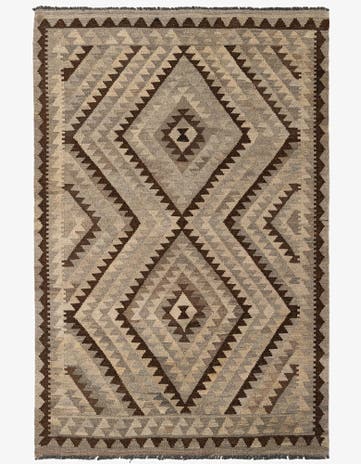 4' 1 x 6' 3 Hand Woven Kilim Maymana Wool Rug
