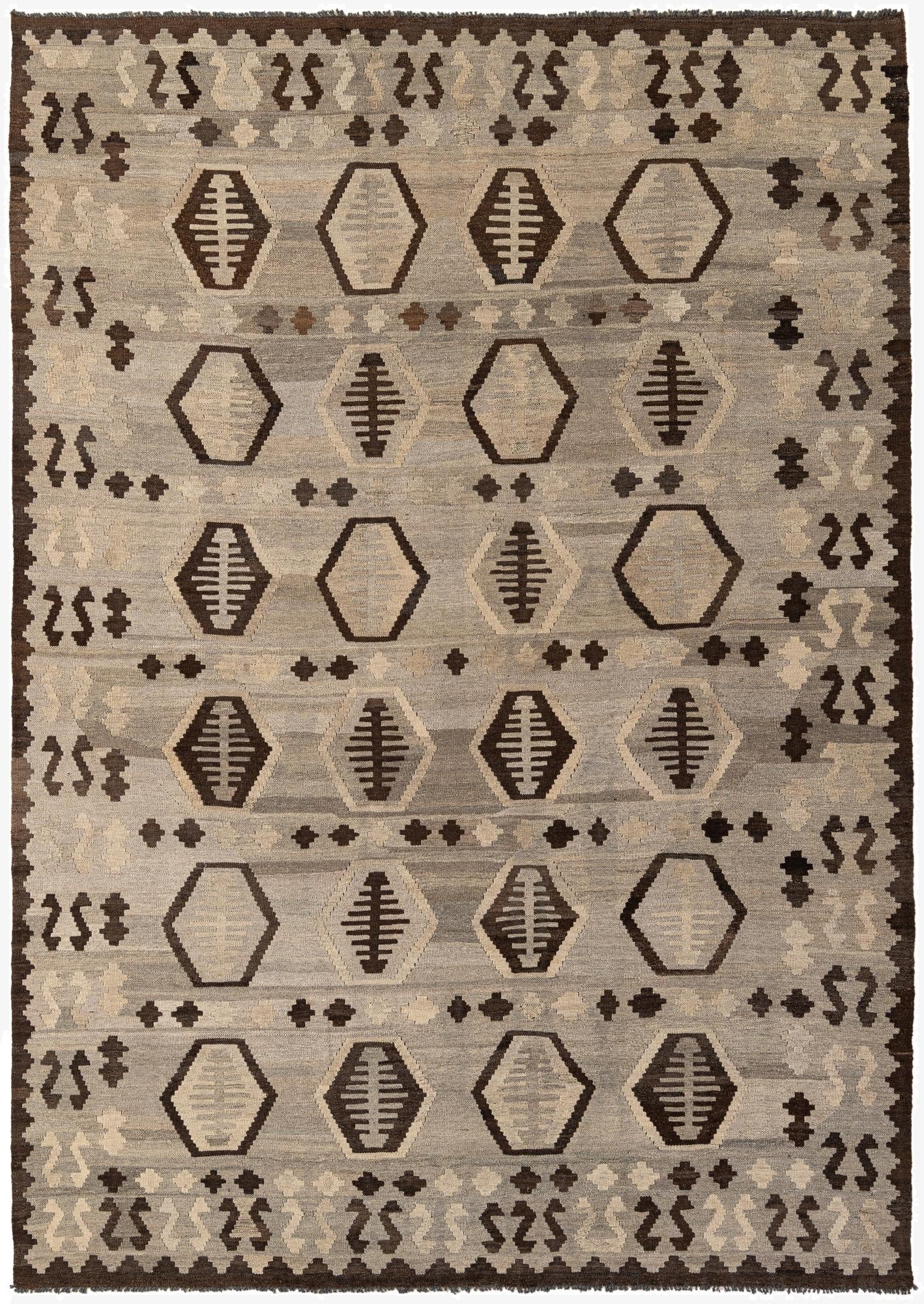 6' 10 x 9' 8  Hand Woven Kilim Maymana Wool Rug