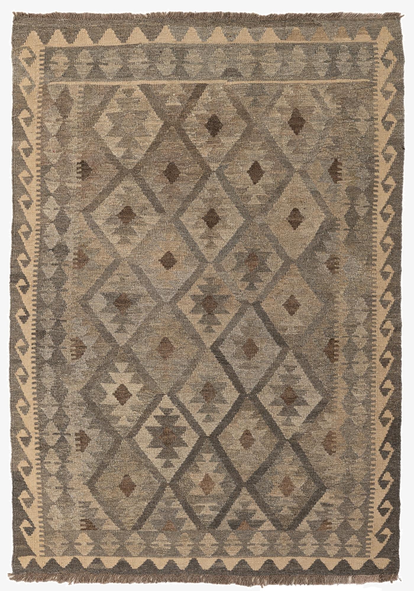 4' 2 x 6' 1  Hand Woven Kilim Maymana Wool Rug
