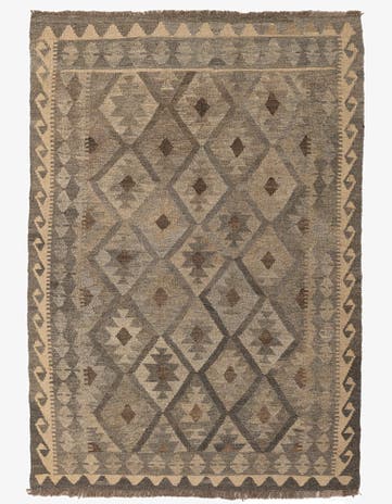 4' 2 x 6' 1 Hand Woven Kilim Maymana Wool Rug