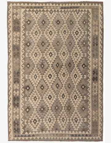 6' 8 x 9' 8 Hand Woven Kilim Maymana Wool Rug