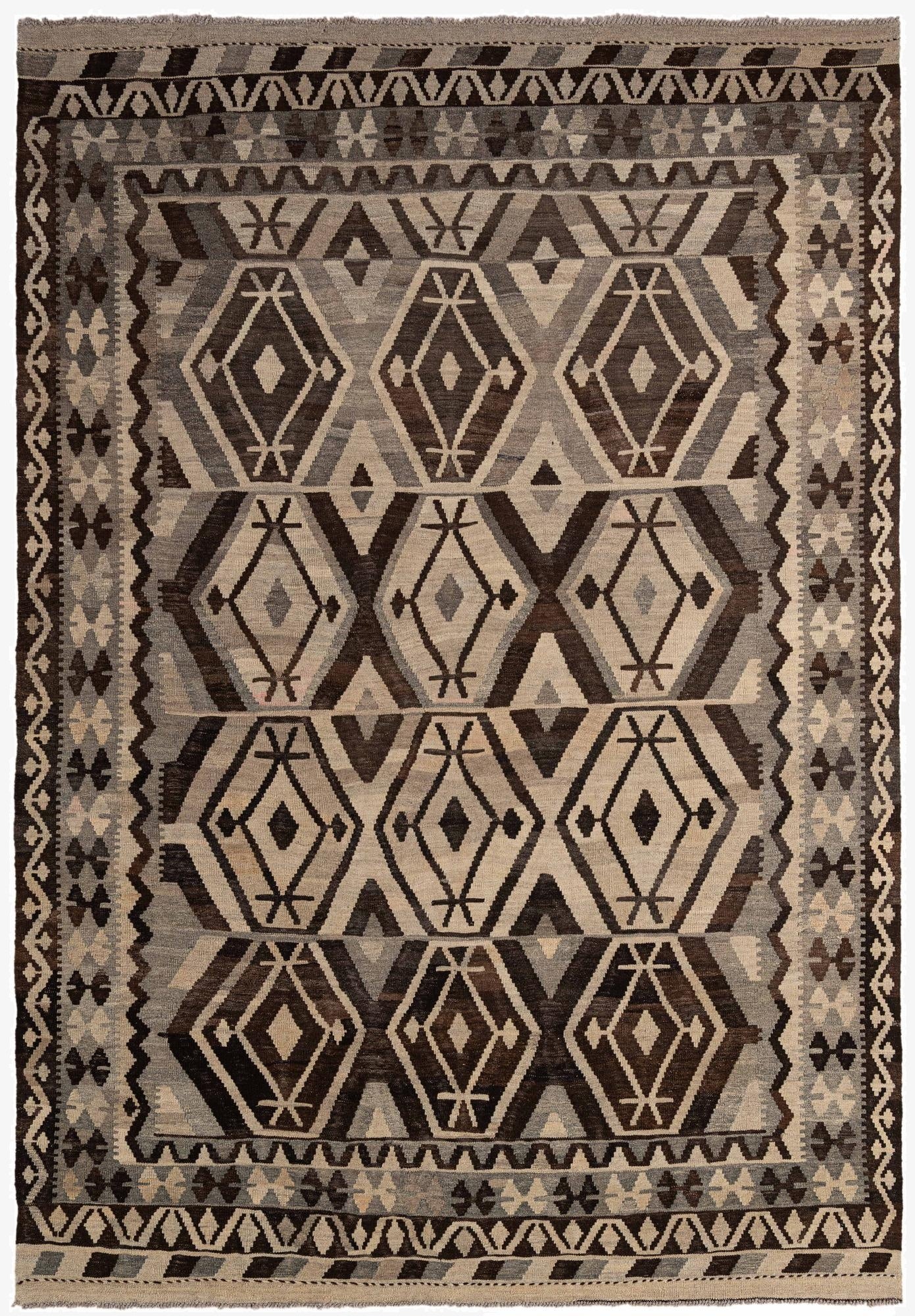 6' 9 x 9' 8  Hand Woven Kilim Maymana Wool Rug