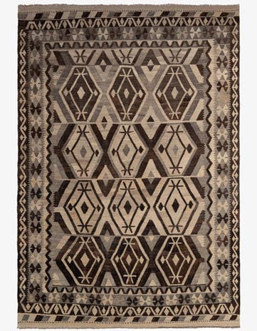 6' 9 x 9' 8 Hand Woven Kilim Maymana Wool Rug