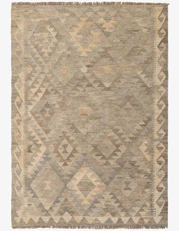 4' 4 x 6' 1 Hand Woven Kilim Maymana Wool Rug