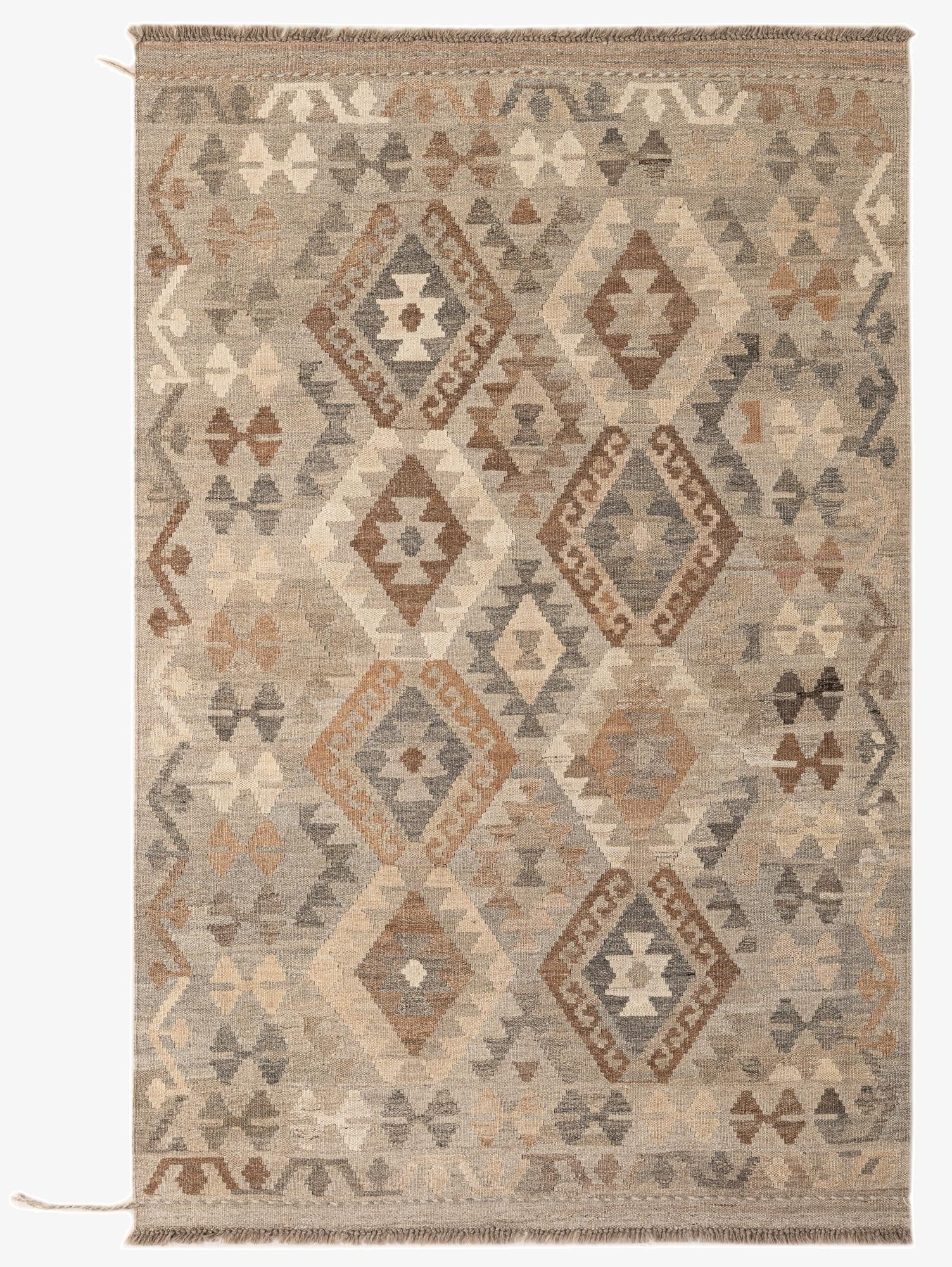 4' 3 x 6' 8  Hand Woven Kilim Maymana Wool Rug