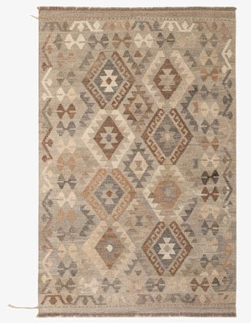 4' 3 x 6' 8 Hand Woven Kilim Maymana Wool Rug